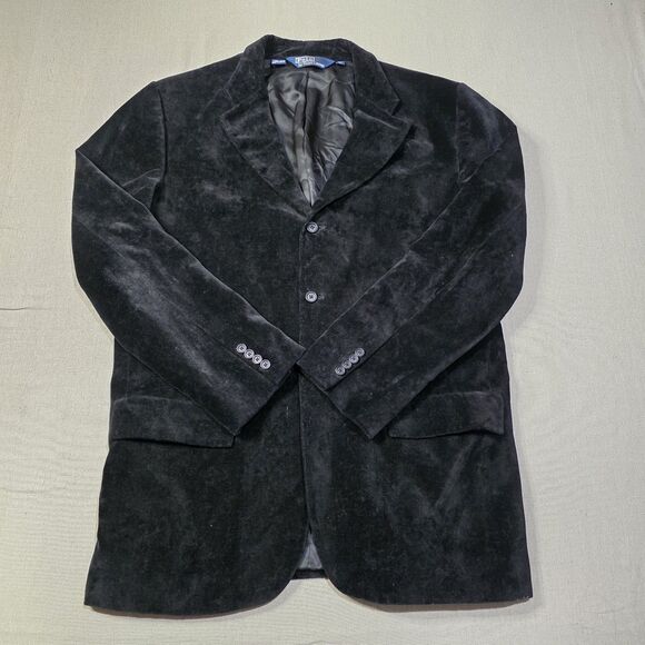 Vintage Polo Ralph Lauren Black Velour Velvet Mens Blazer Jacket size Large - Picture 1 of 11